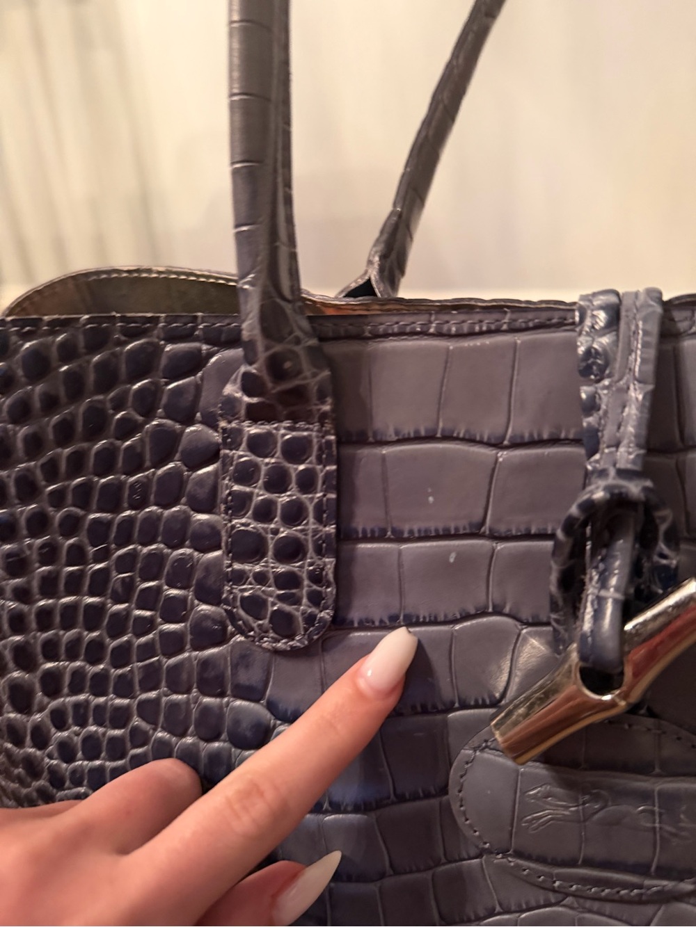 Longchamp Roseau Croc Embossed Leather Shoulder Tote - Picture 4 of 14